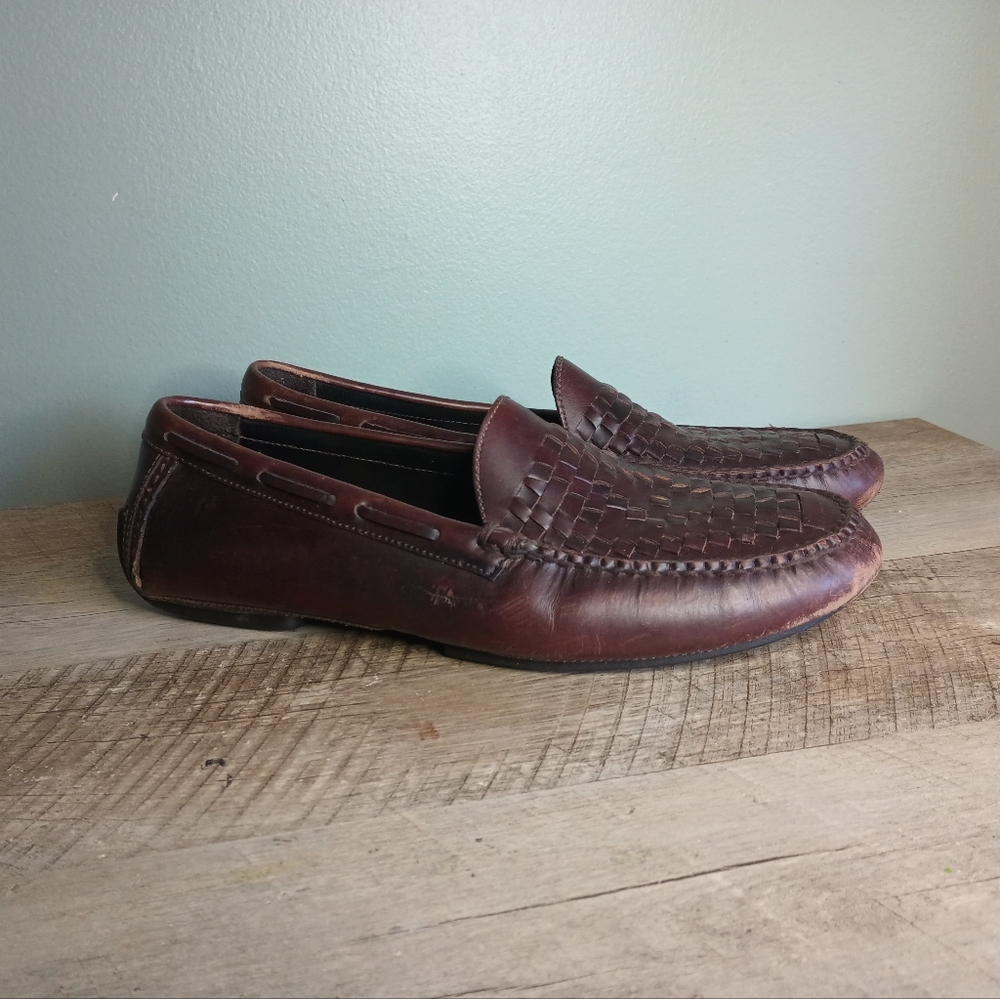 Polo Ralph Lauren Mens Woven Leather Driving Loafers 9D Brown Classic Old Money